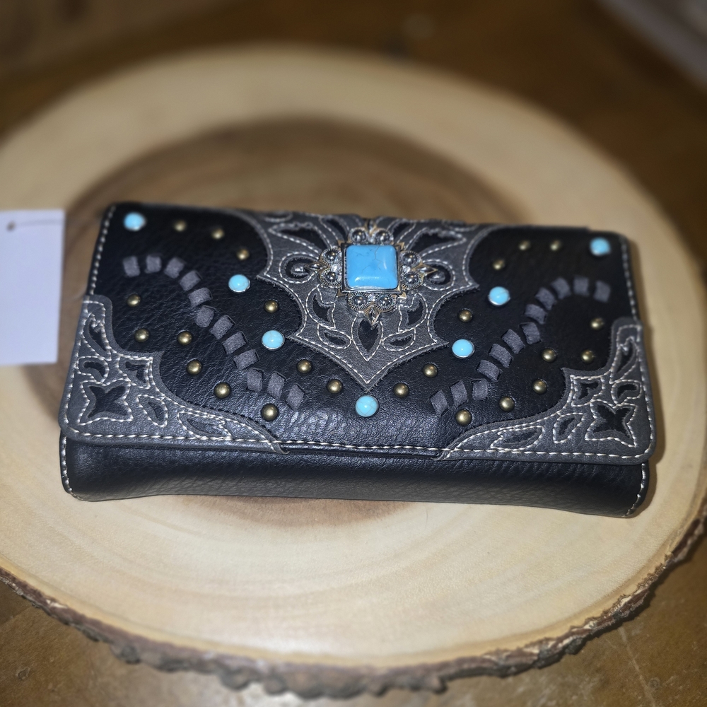 Black and Turquoise Embellished Women's Clutch